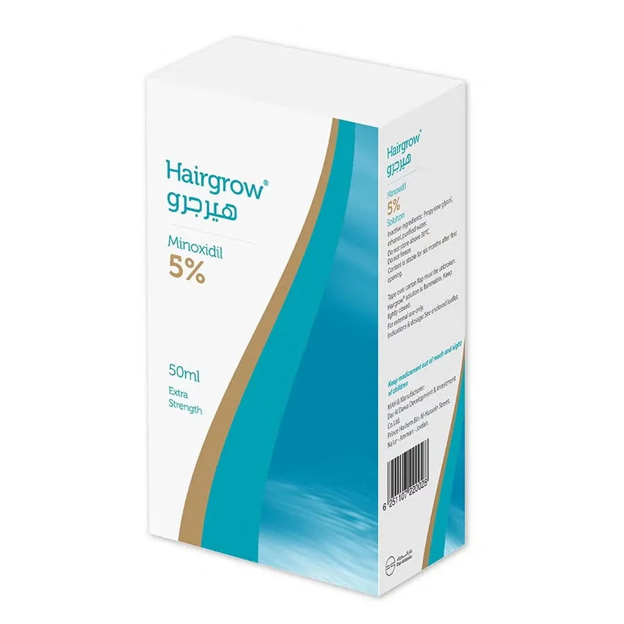 Dar Al Dawa Hairgrow 5% Minoxidil Topical Solution – Clinically Proven Hair Regrowth Treatment for Thinning & Hair Loss, 3-Month Supply (50ml)